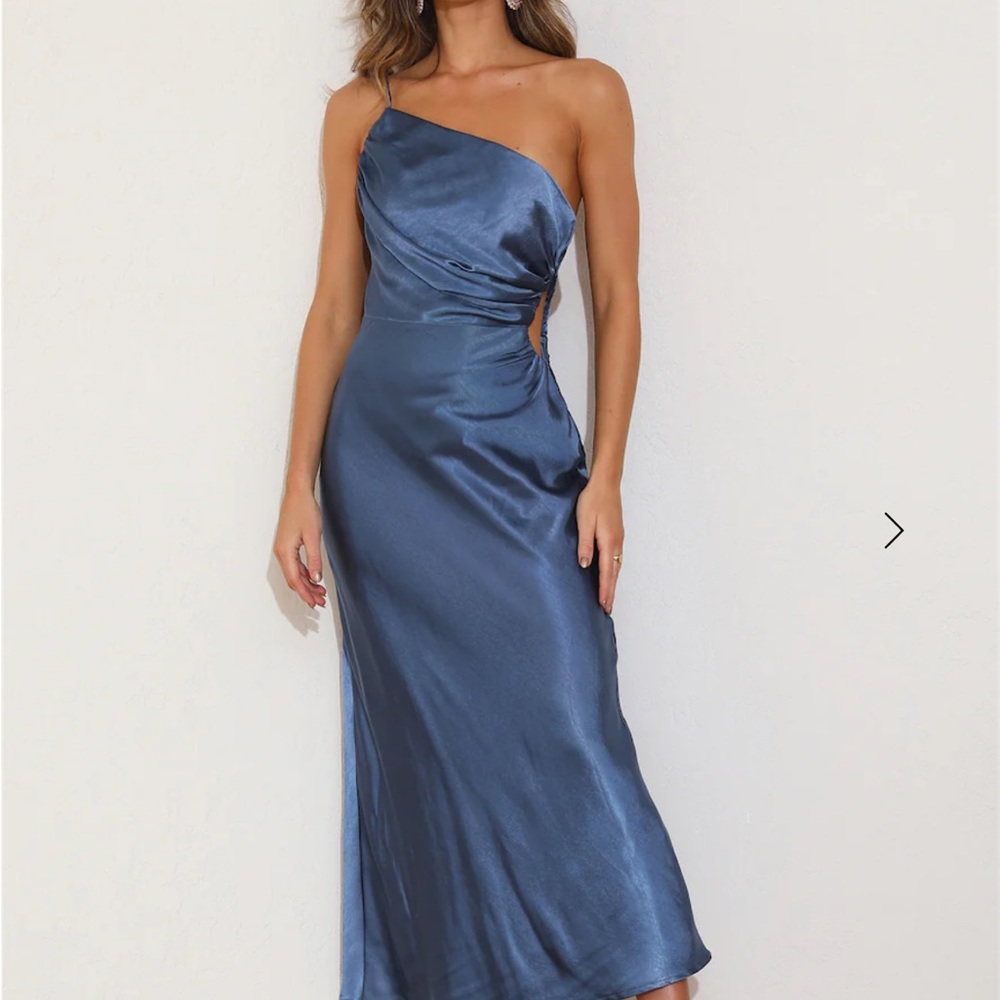 Angel Biba Blue Ruched One-Shoulder Dress